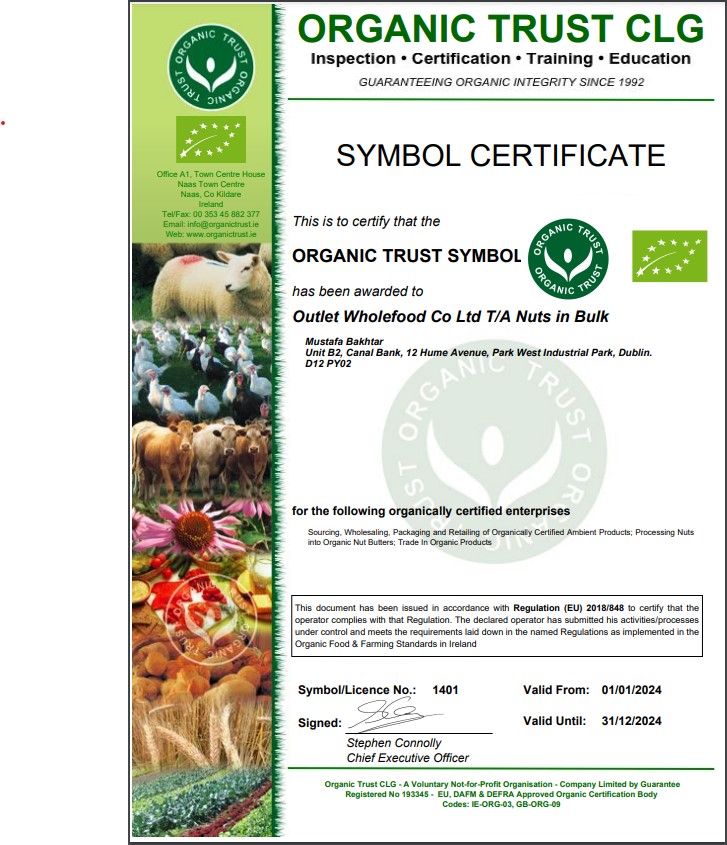 Nuts in Bulk Organic Certificate 2024