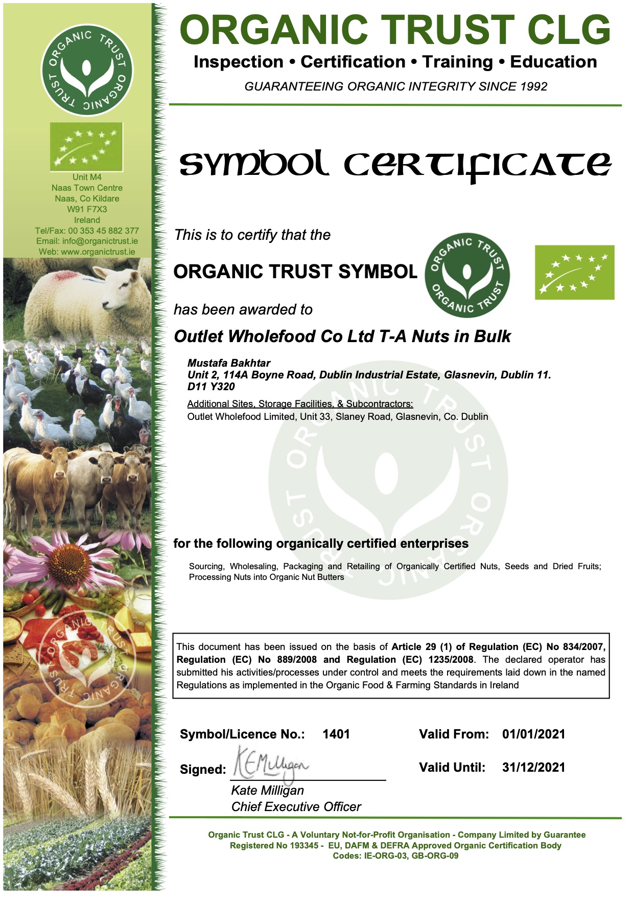 Nuts in Bulk Organic Certificate 2021